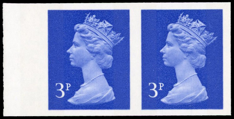 Great Britain 1971 3p Ultramarine, Horizontal Pair, BPMA Imprimatur, SG X855