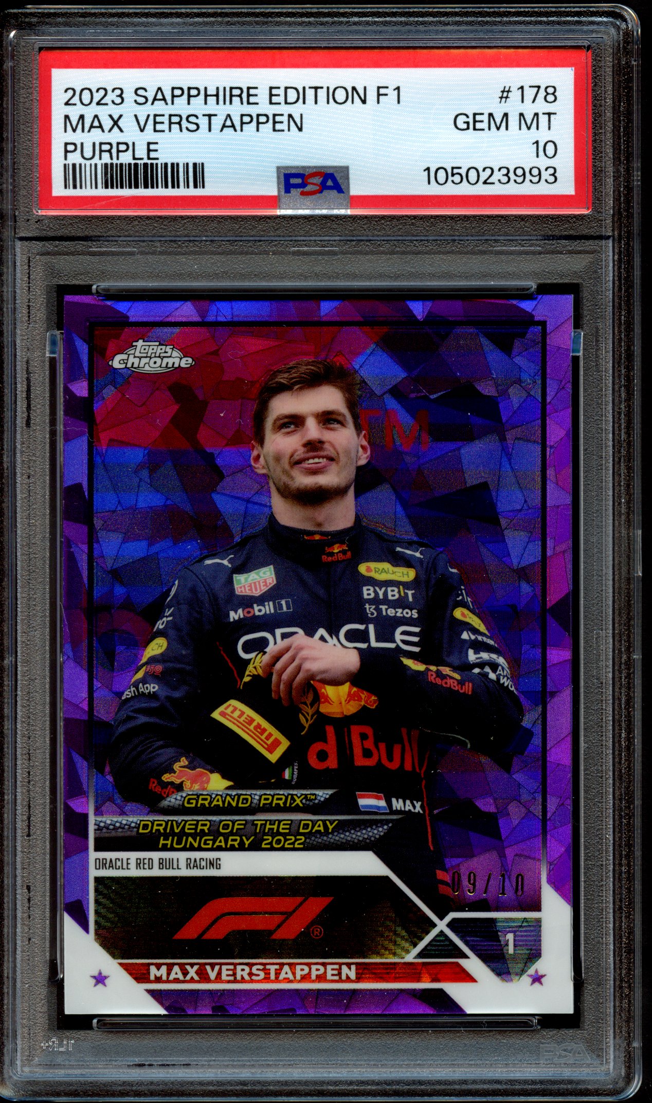 <p>PSA 10 2023 Topps Chrome Sapphire Edition F1 Max Verstappen #178 Purple</p>