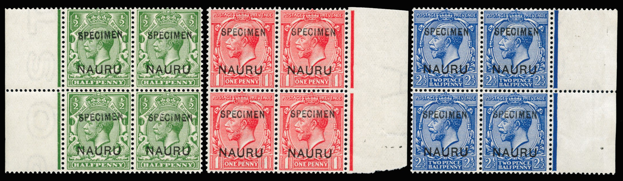 1916-23 ½d yellow-green, 1d bright scarlet, 2½d blue,...