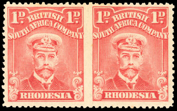 Rhodesia 1913-19 1d rose-red horizontal pair error Imperf Between