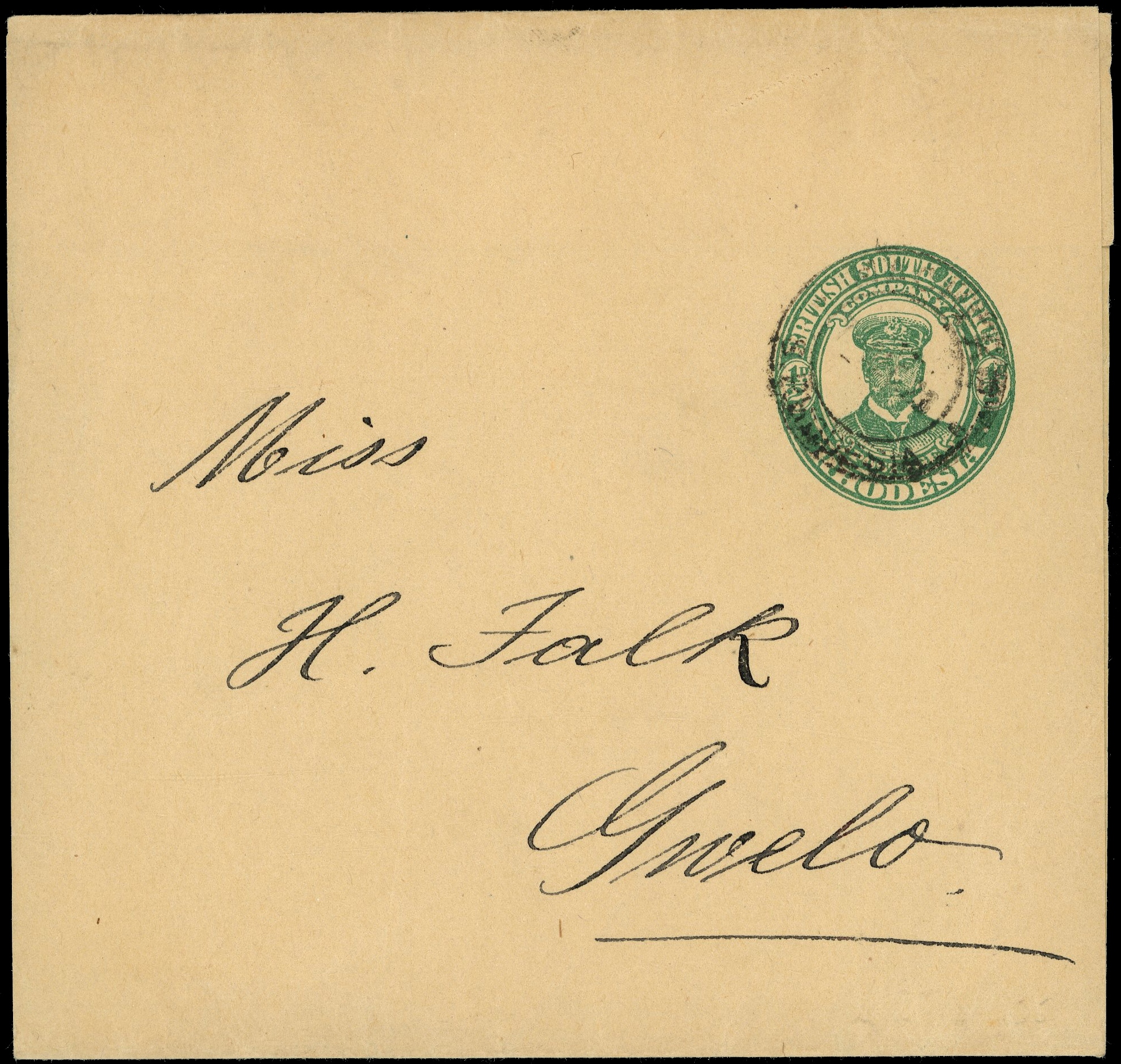 1923 ½d green "Admiral" newspaper wrapper used from Macheke to Gwelo