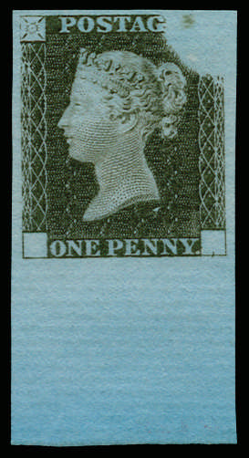 1840 1840 1d Rainbow trial (State 3) dark olive green on bluish laid paper SGDP20d