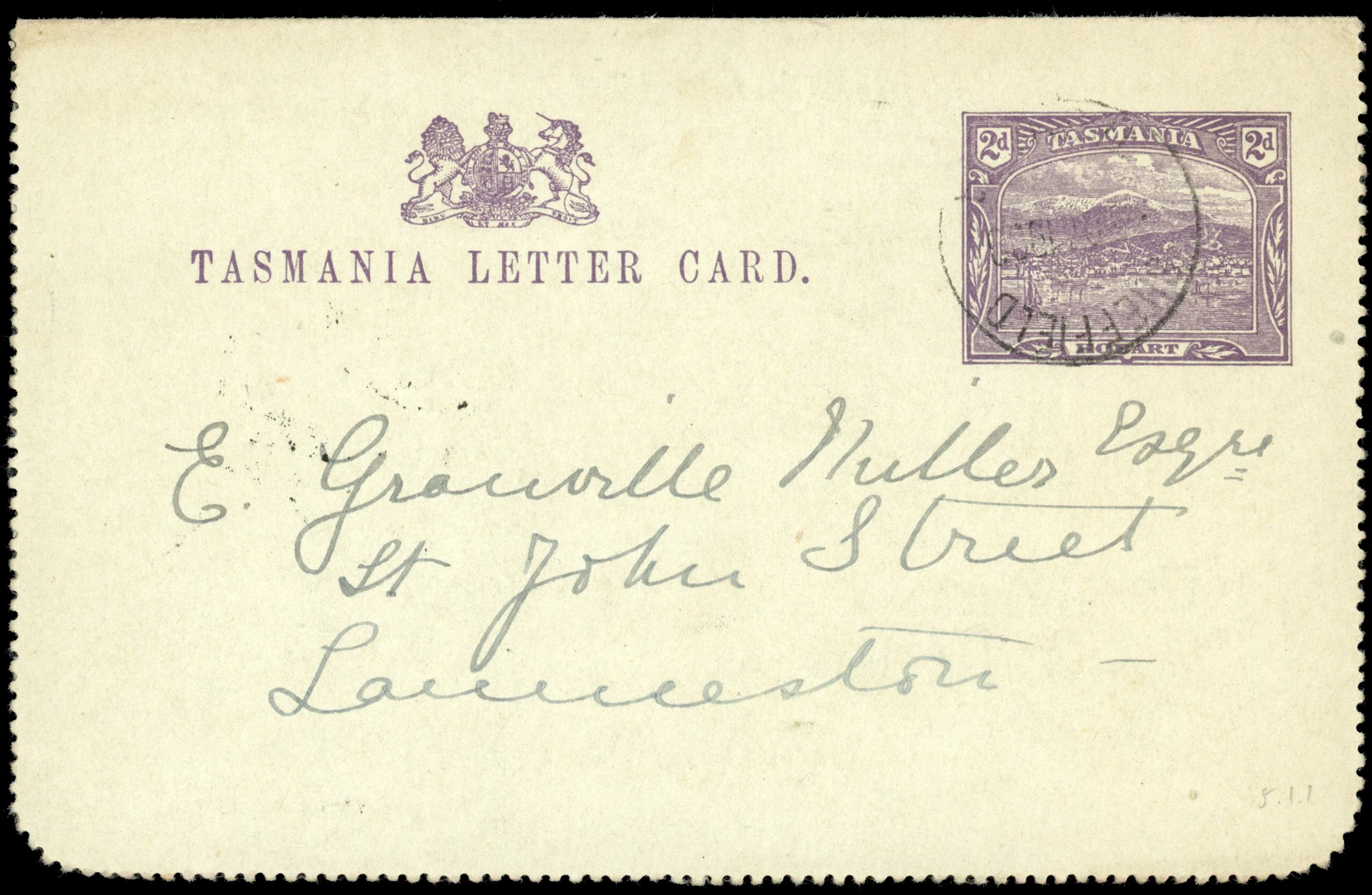Tasmania Stationery lettercards 1908 2d Lakes in black