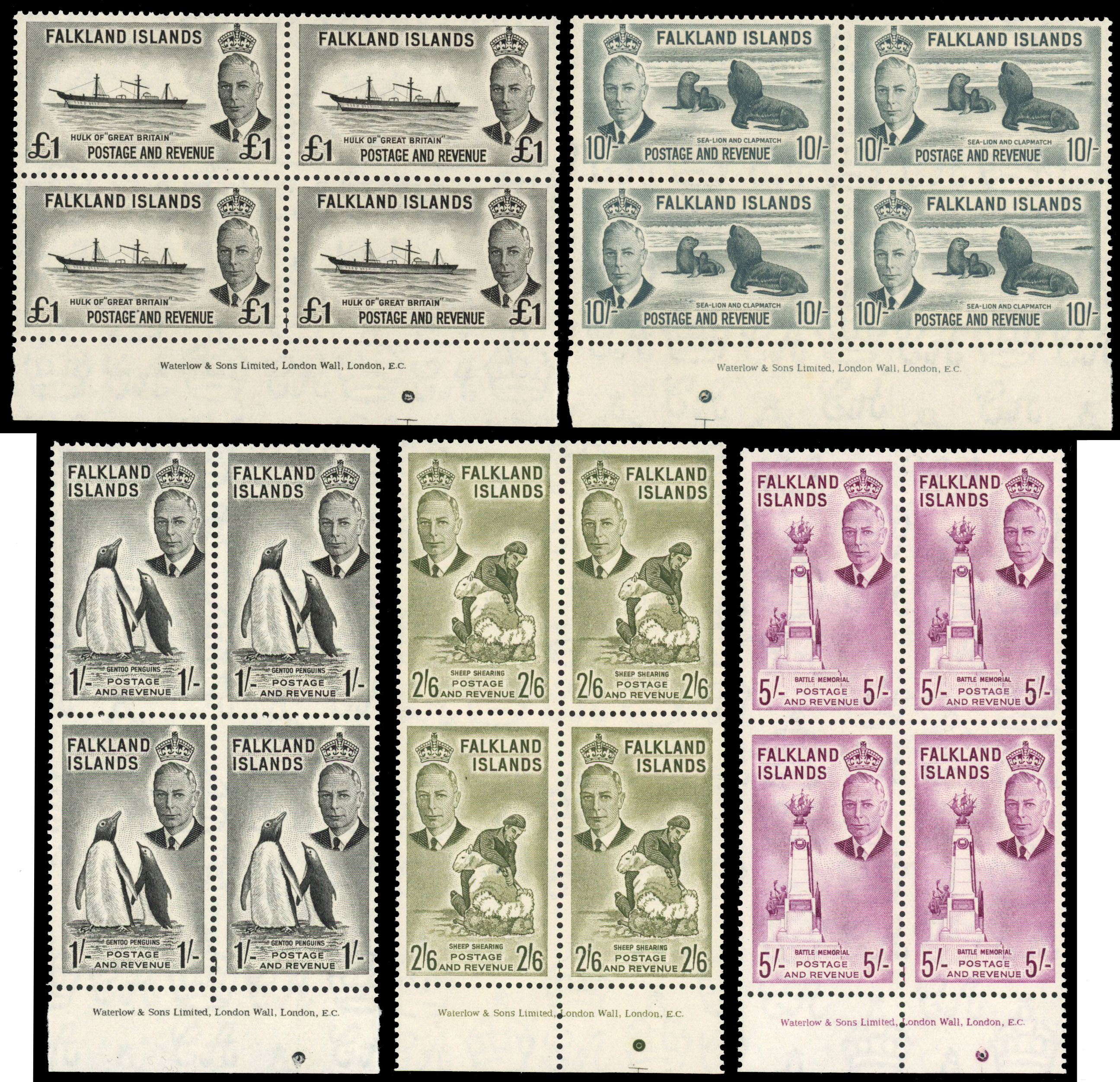 Falkland Islands SG 180-5 imprint blocks mint