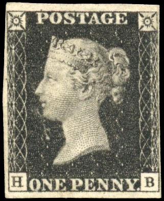 1840 1d Black Pl.7. Unused large part o.g. example
