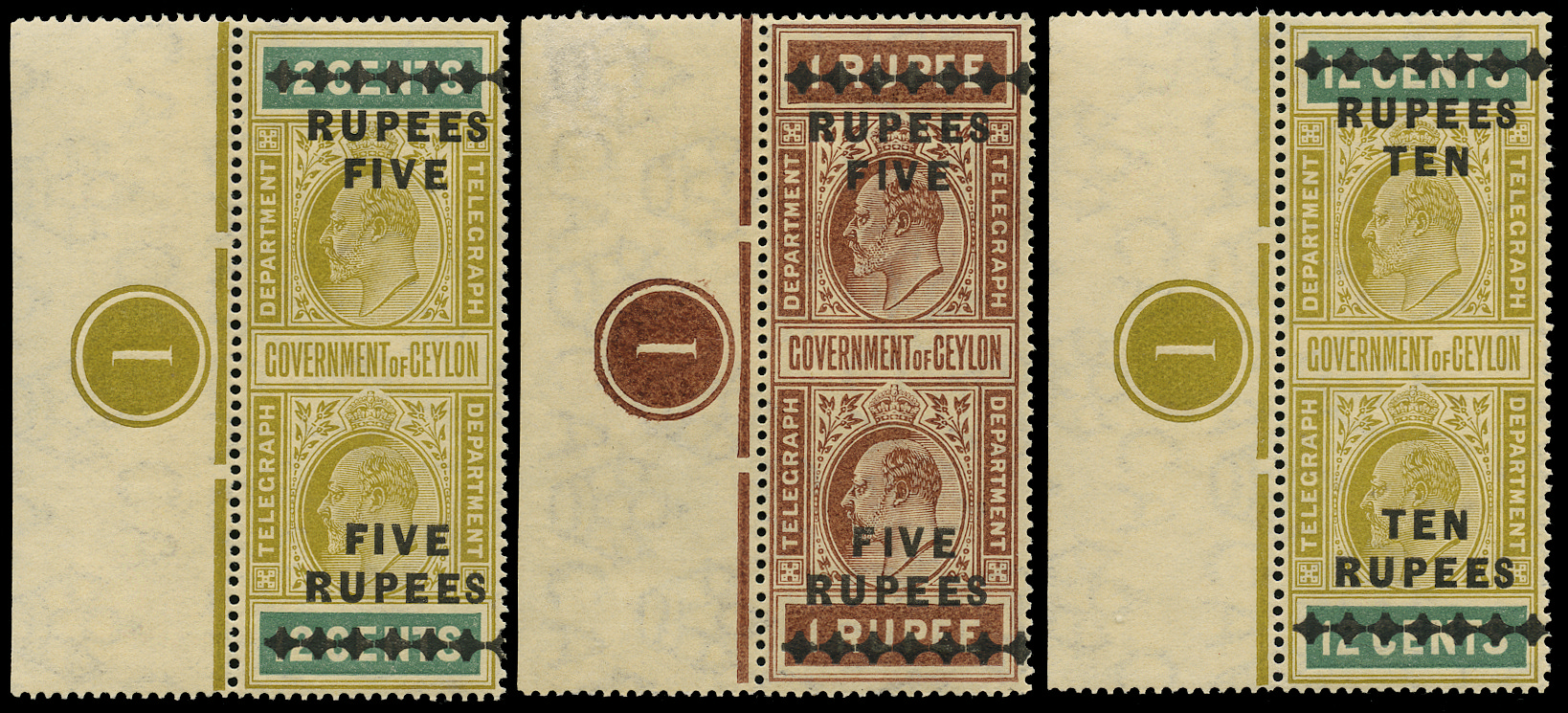 Ceylon SG T185-187 plate marginal singles fine o.g.