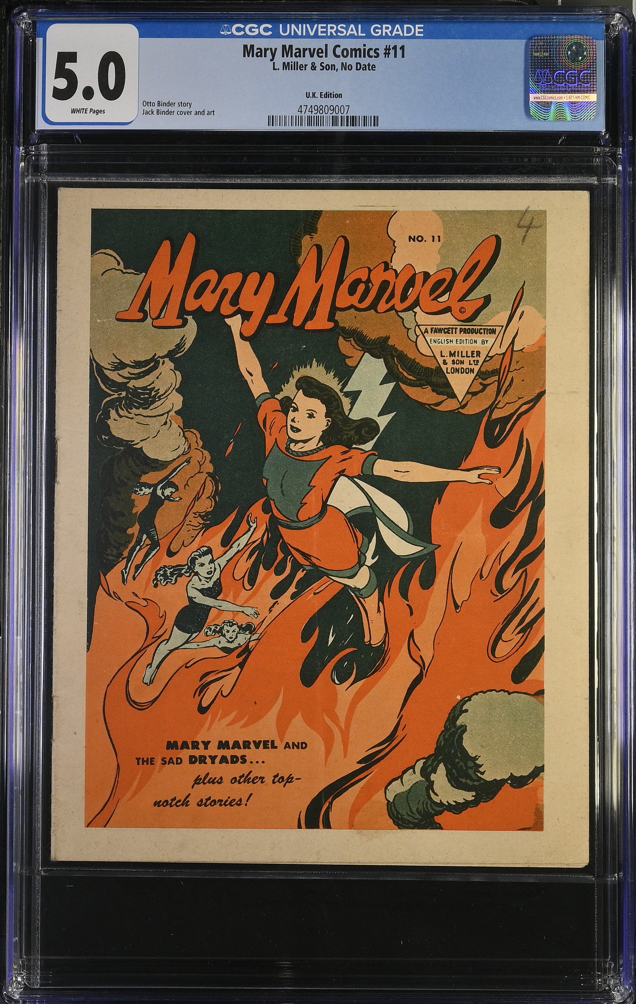 Mary Marvel Comics #11 CGC 5.0 UK Edition Only Graded Comic on the Census (L. Miller & Sons, No Date) White Pages
