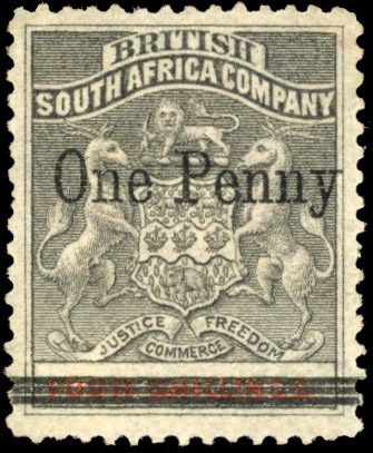 Rhodesia SG 51 1896 Matabeleland 1d on 3d provisional mint