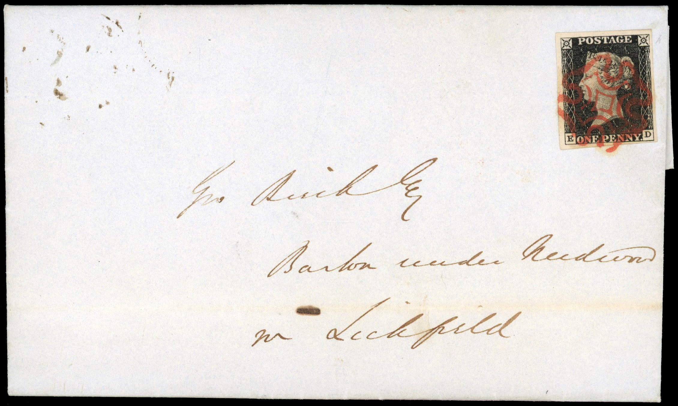 GB SG 2 1840 1d black Plate 1b on cover