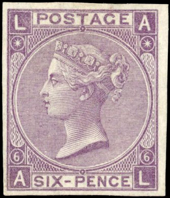 GB SG 96 1865 6d deep lilac imperforate plate proof