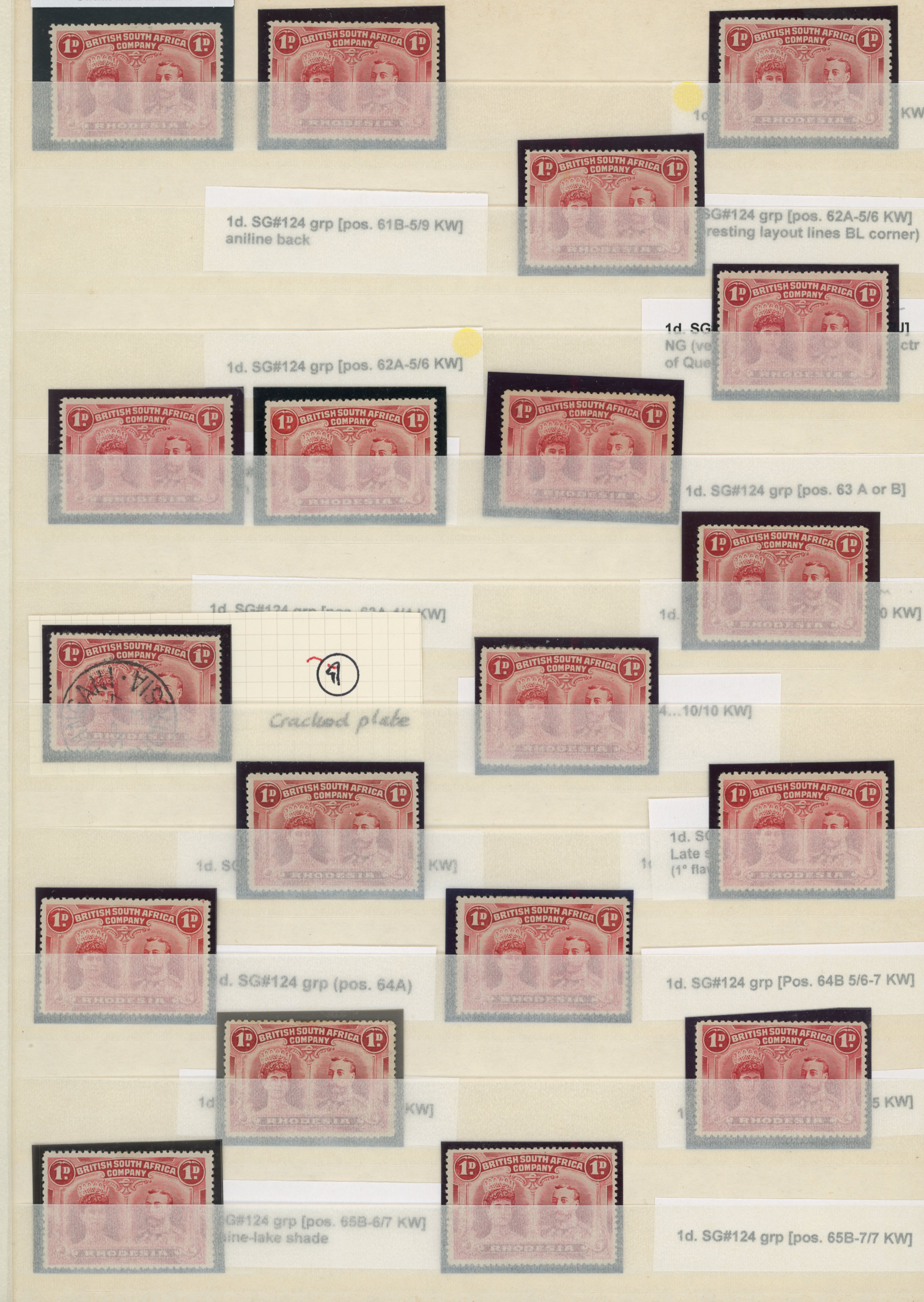 † 1d carmine-red SG 124 plating study, positions 61-70