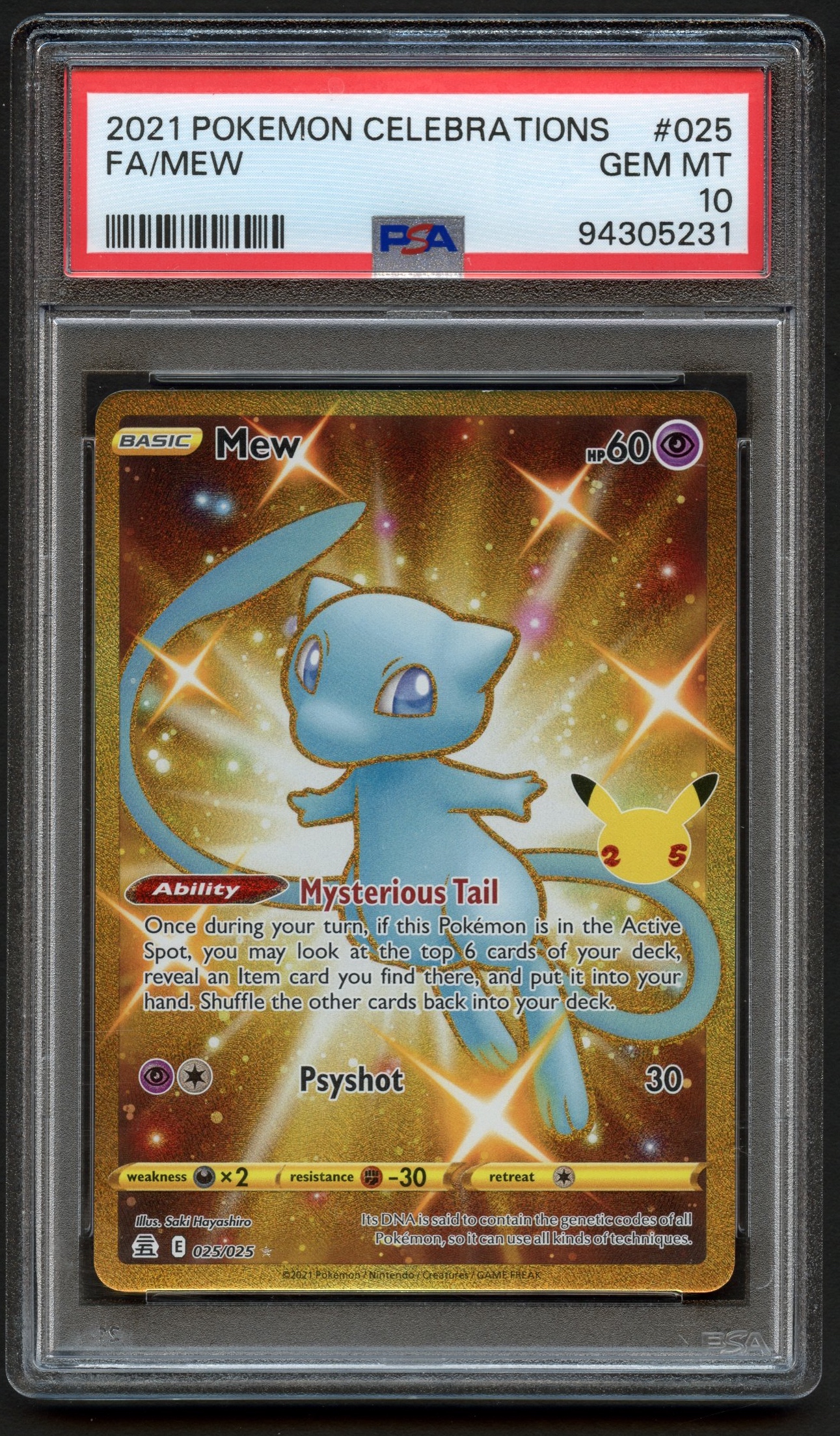 PSA 10 Mew - Shiny Gold Card Celebrations 025/025 - 2021