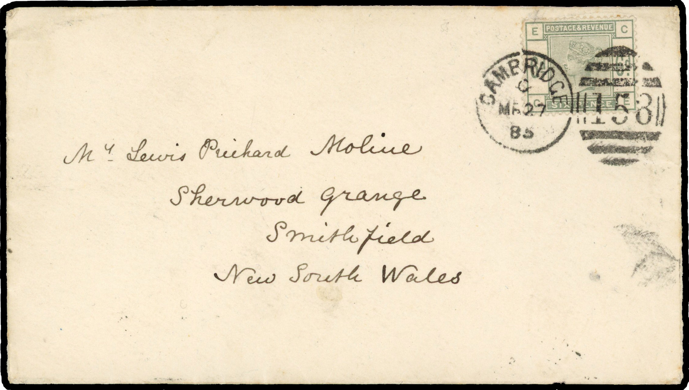 1885 (27 Mar) envelope to Smithfield, New South Wales