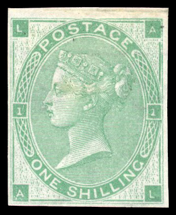 1862 1s Green Pl.1=2. imperforate imprimatur (AL)