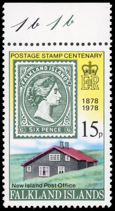 Falkland Islands SG 353w 1978 Stamp Centenary 15p watermark inverted mint