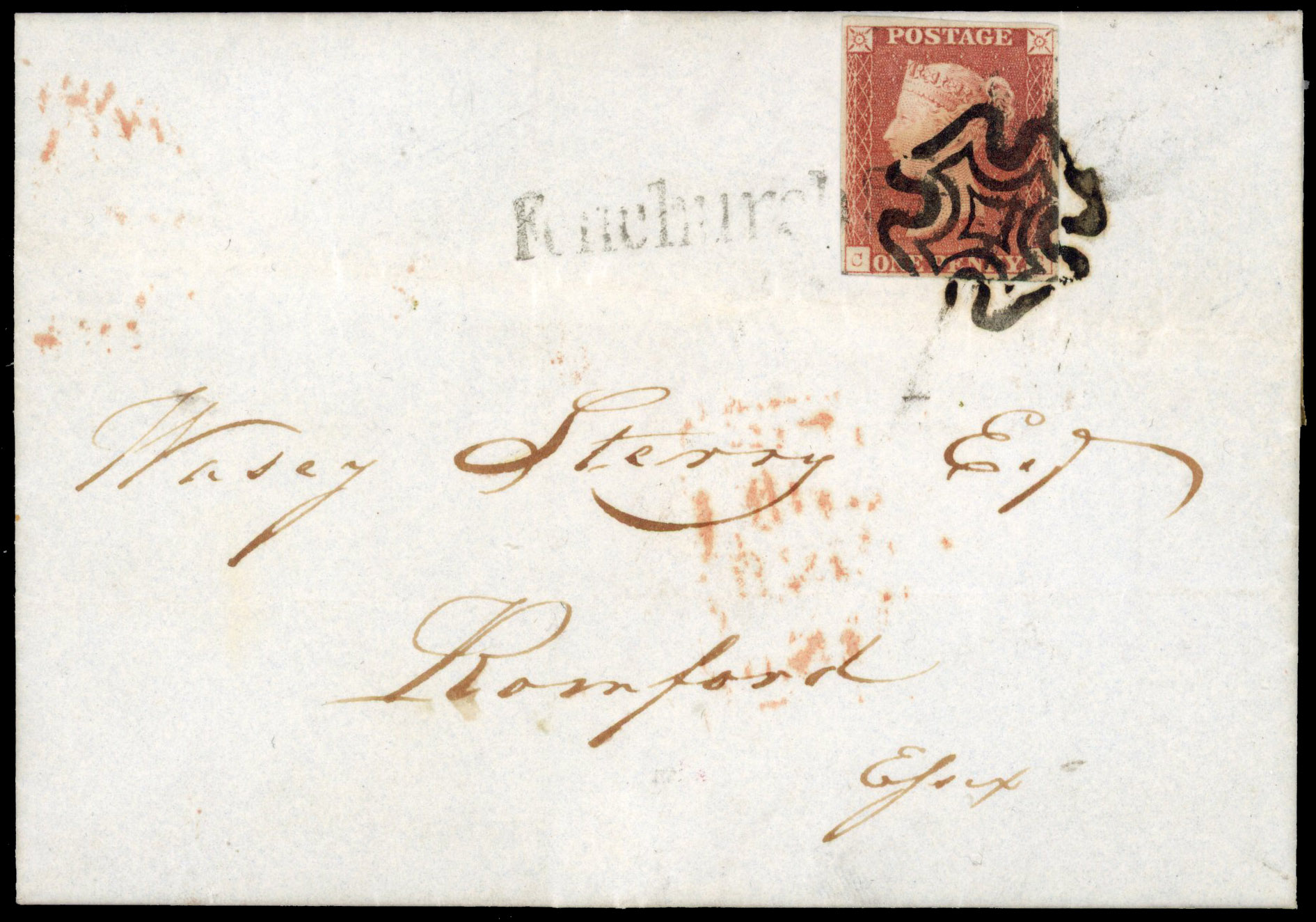 1841 1d Red Brown Pl.5 (Black Plate, State IV) used on entire