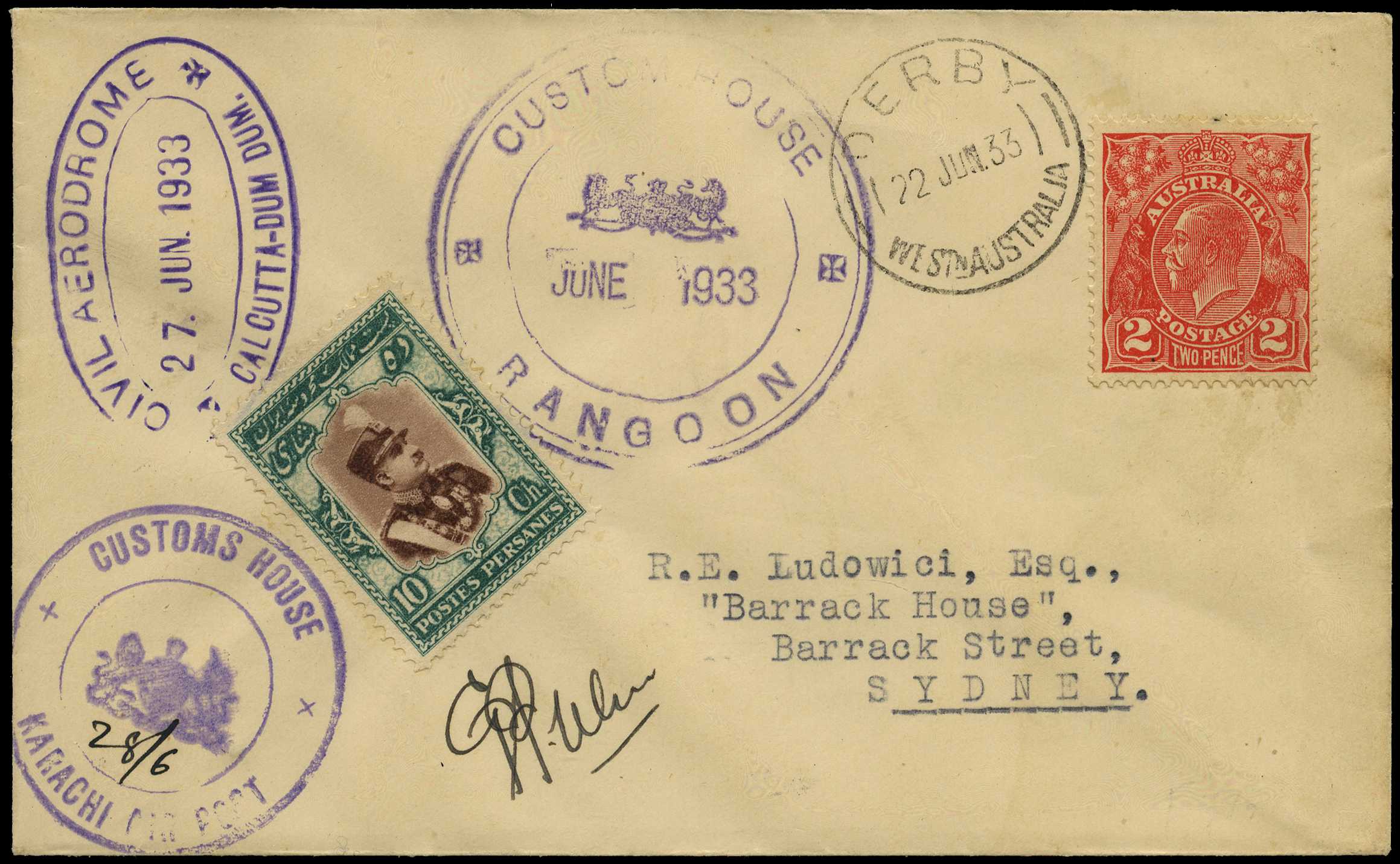 AUSTRALIAN FLIGHT COVERS: 1933 Derby,...