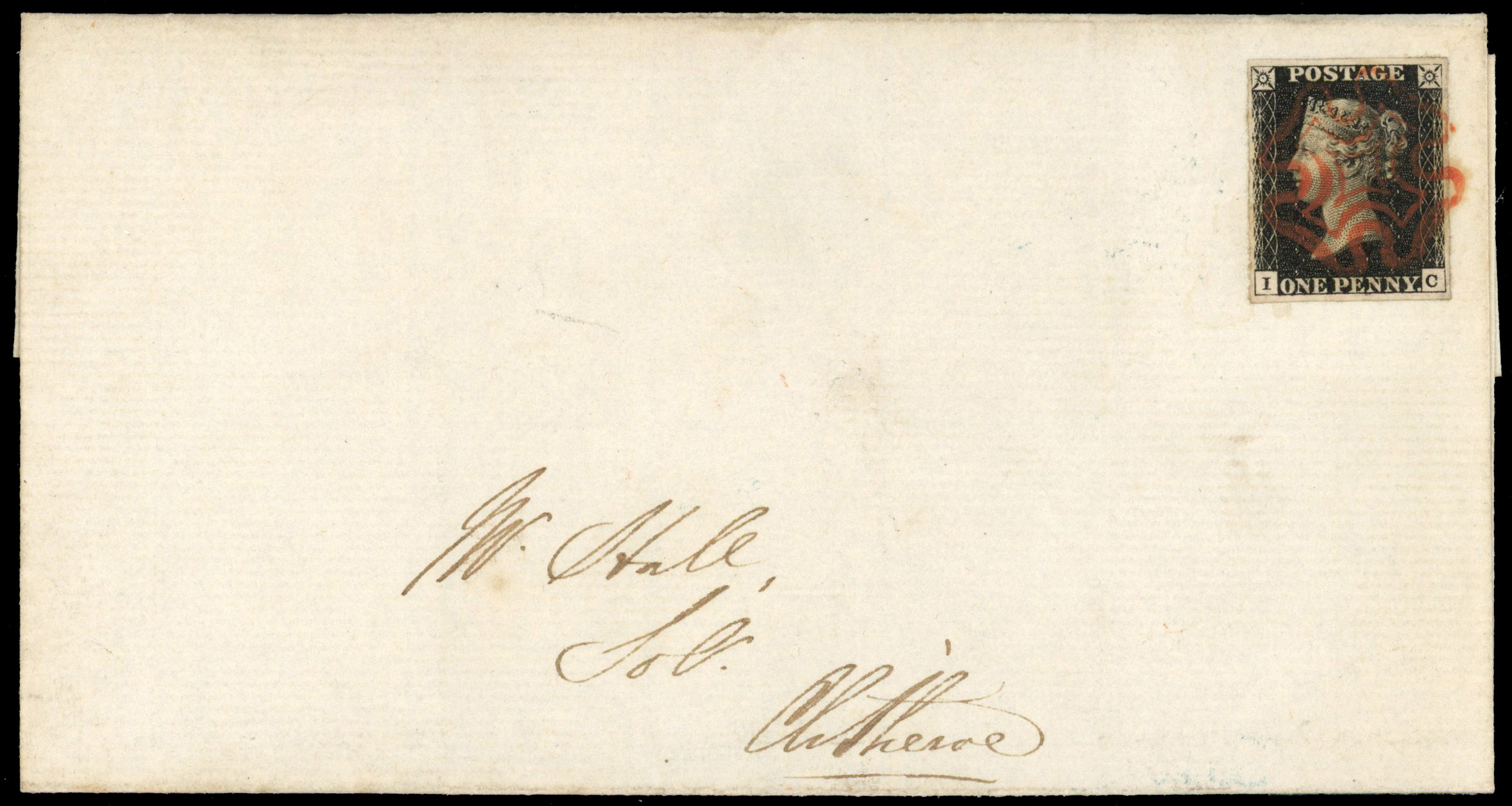 GB 1840 1d black, plate 5 (IC) on cover