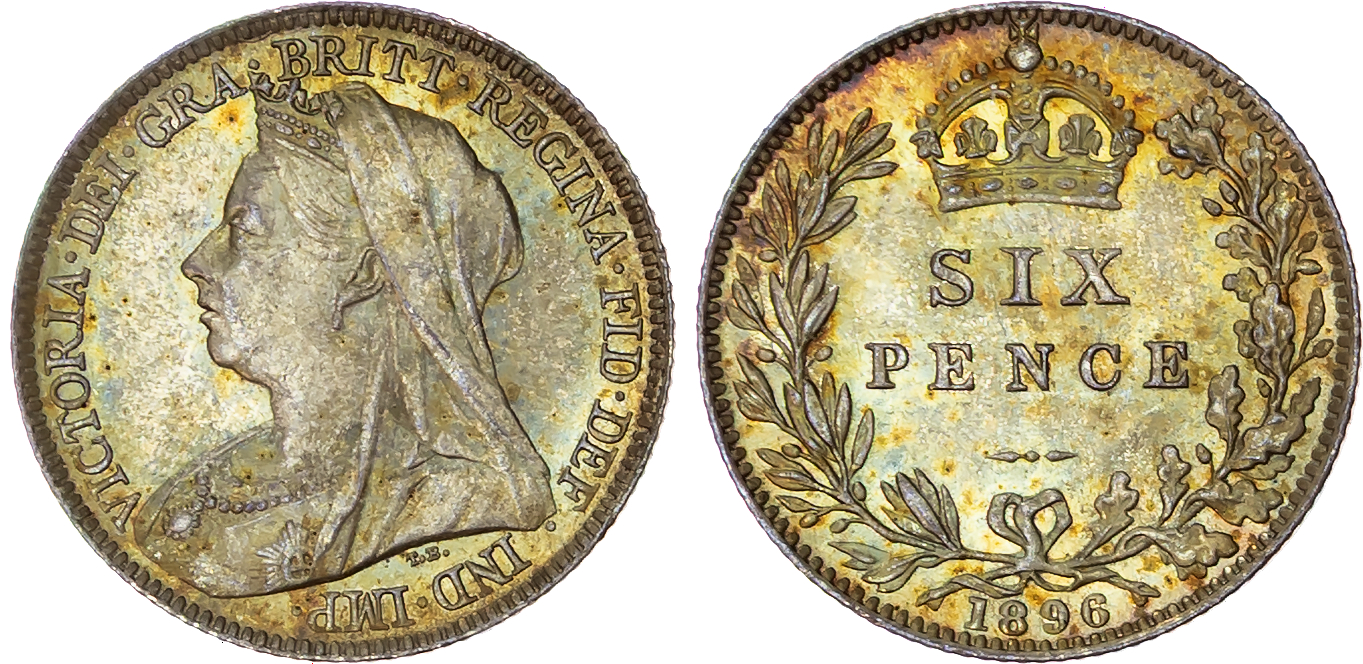 Victoria (1837-1901), Old Head Coinage (1893-1901), AR Sixpence, 1896.