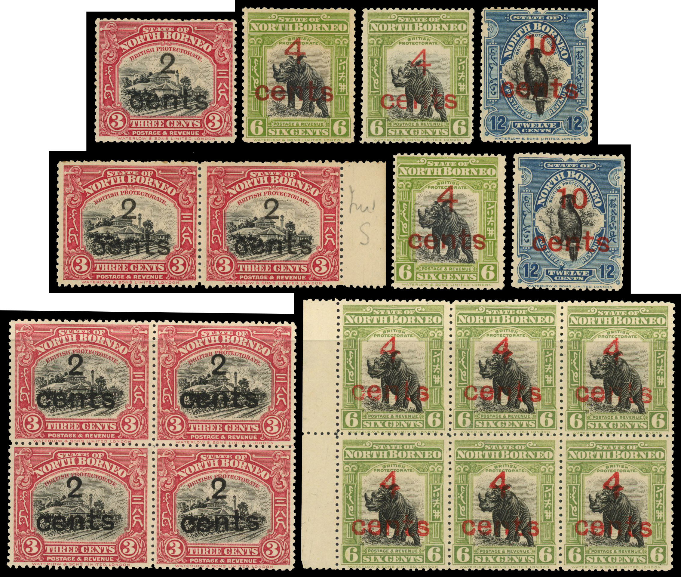 North Borneo 1916 surcharges mint selection