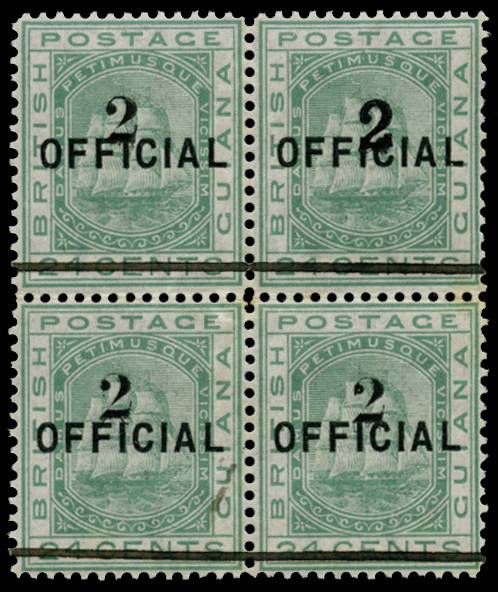 BR GUIANA SG 157/a 1881 "2" on 24c em T23+24 se-ten B4 o.g.