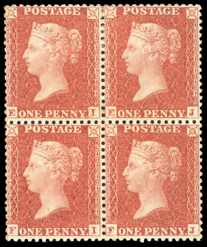 SG 29 1855 1d red-brown Plate 7, watermark large Crown block mint