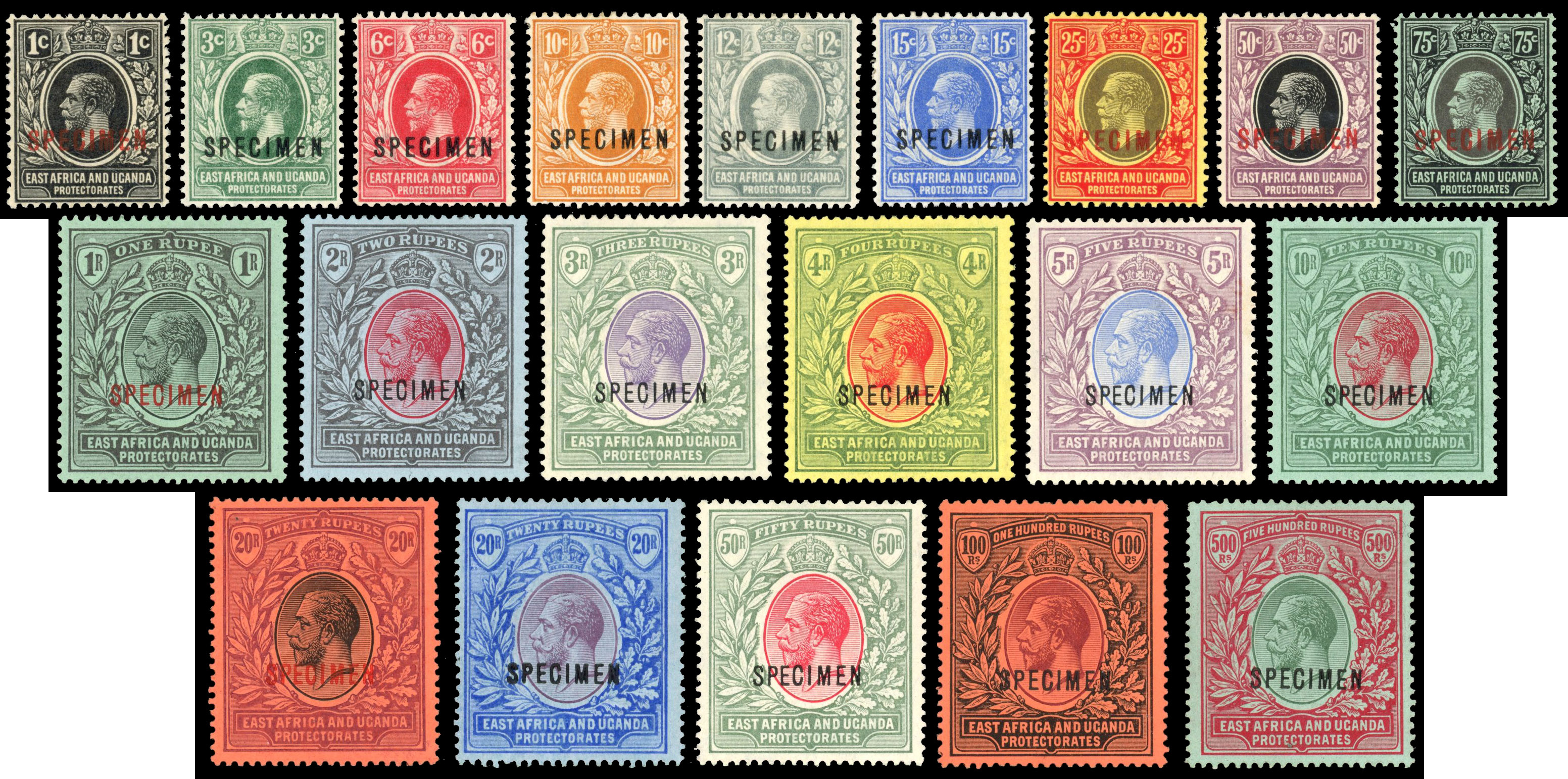 East Africa & Uganda SG 44s-63s 1912-21 complete Specimen set