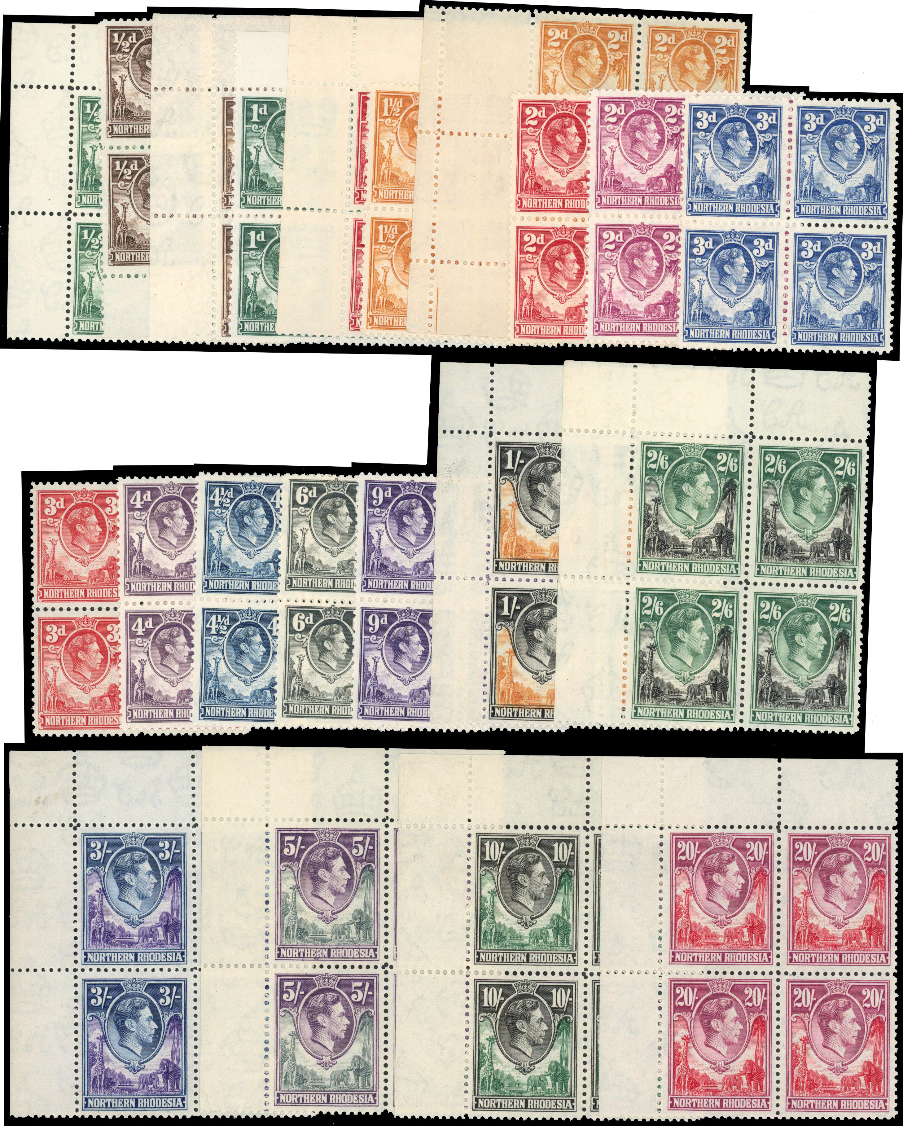 Northern Rhodesia SG 25-45 blocks mint