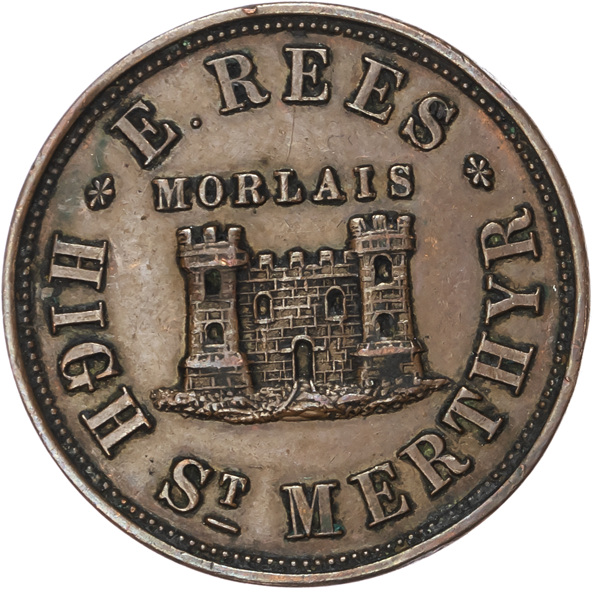 Lot of 4 coins - Glam. Merthyr Tydfil, Old Patriot, 3d. 23mm. J Williams. VF; Merthyr Tydfil, High St. Morlais...