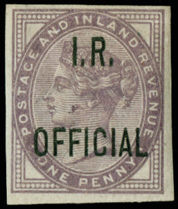 Great Britain 1882 1d Lilac (I.R. Official). Very fine unused o.g. imperforate example of this rare departmental v…