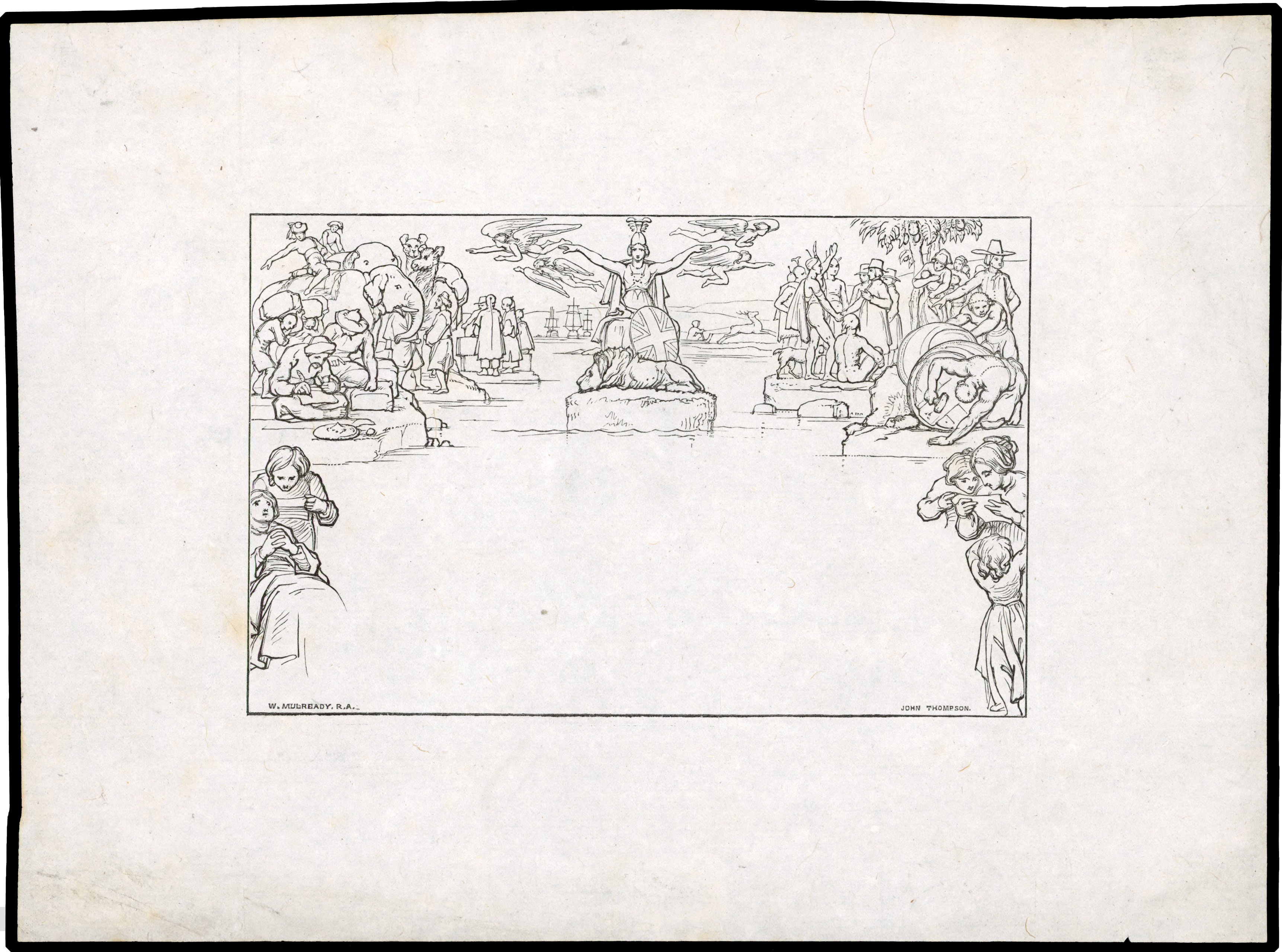 1840 Mulready Proof. Very fine proof of stereotype printed in black on India paper