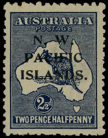 New Guinea 1918-22 2½d indigo showing variety ‘1 of ½’ omitted, mint with certificates, SG 107a