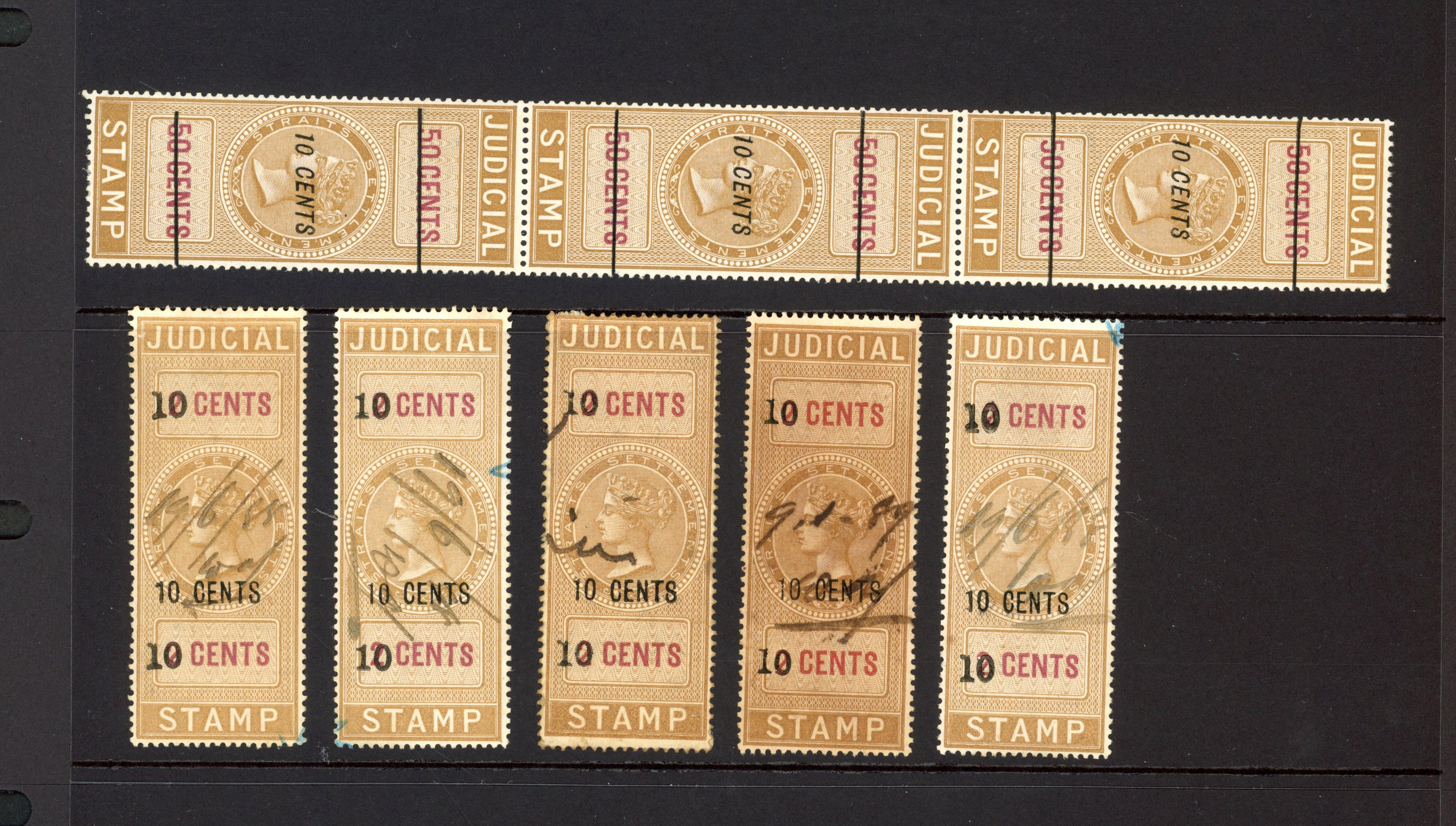 Straits Judicial 1887 10c on 2c and 1891 10c on 50c