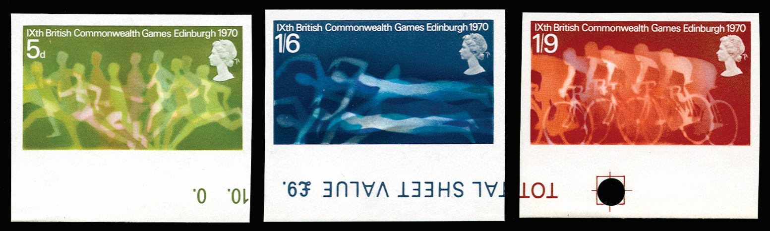 GB 1970 5d-1s9d British Commonwealth Games. Superb unmounted o.g bottom marginal set of three … SG832/34var