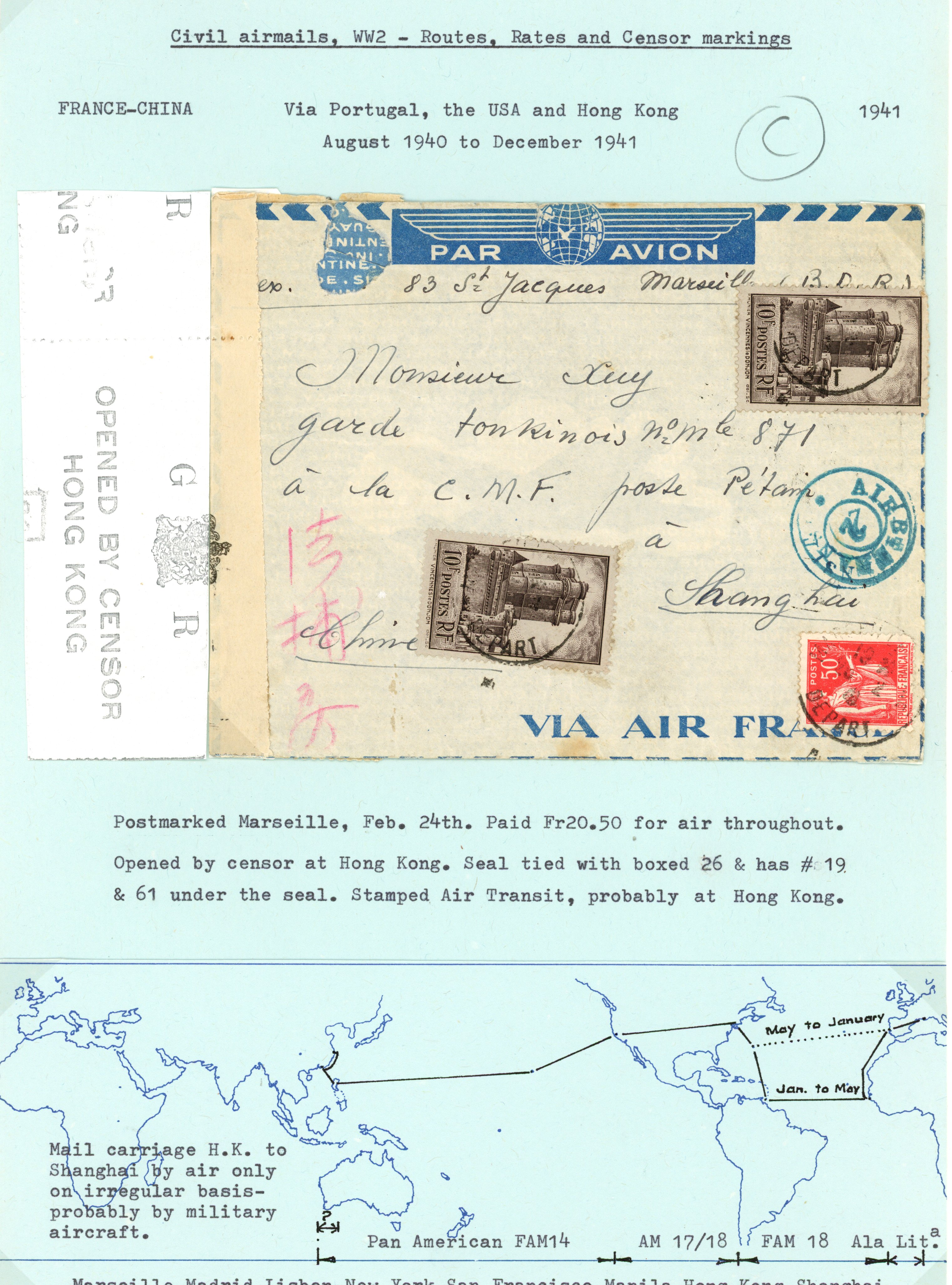 Hong Kong 1941 airmail covers