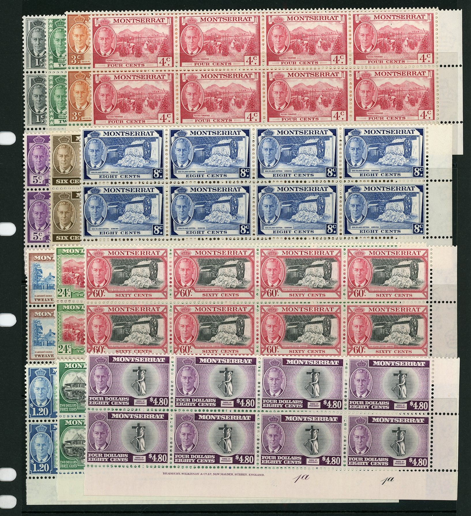 Montserrat SG 123-135 Plate and imprint blocks mint
