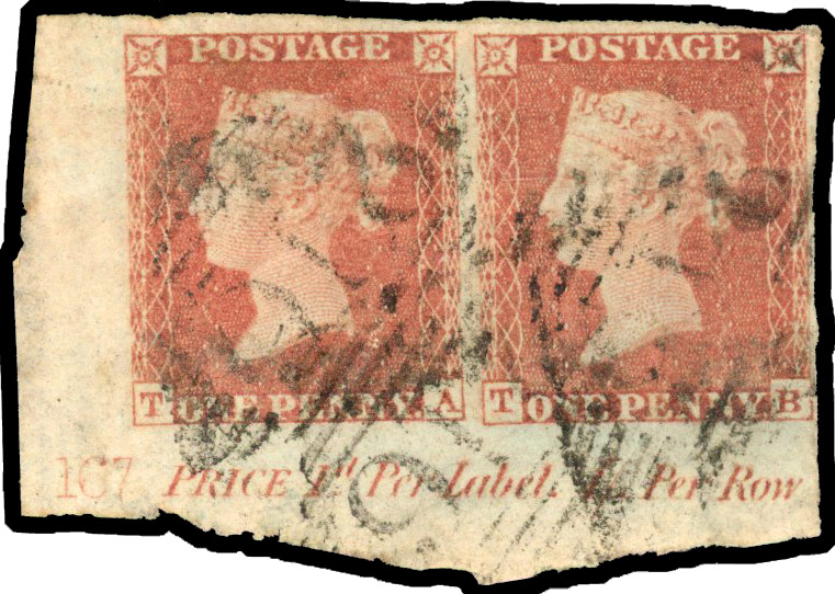 1841 1d Red-brown Pl.167. (Alphabet II). corner pair plate number