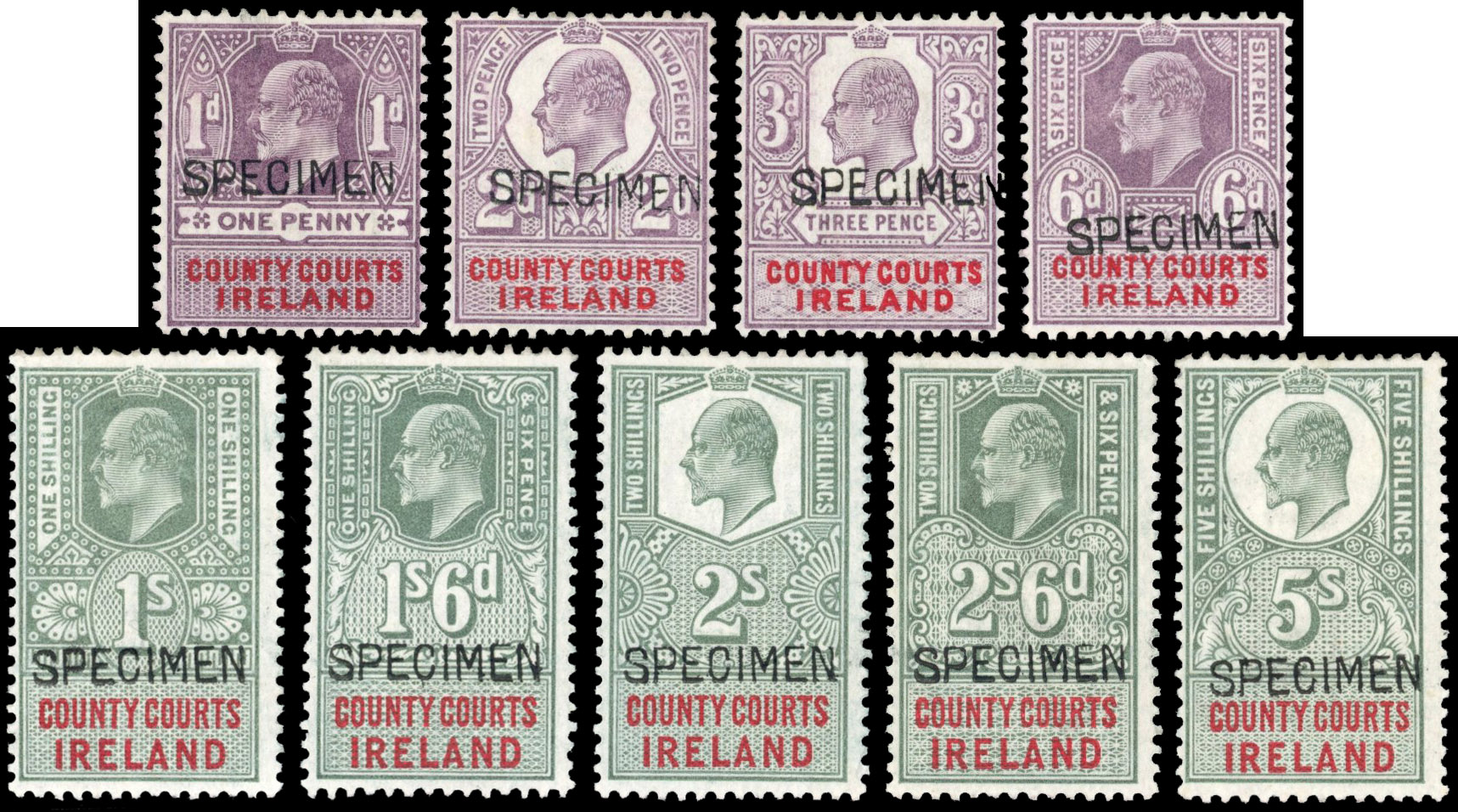 Ireland County Courts 1902 set to 5s Specimen