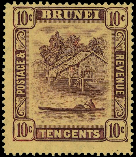 BRUNEI SG 42y 1908-22 10c WMK MCA INVERTED AND REVERSED