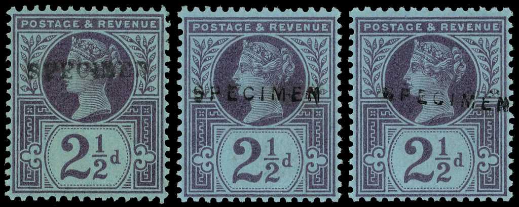 1887 2½d purple on blue paper,...