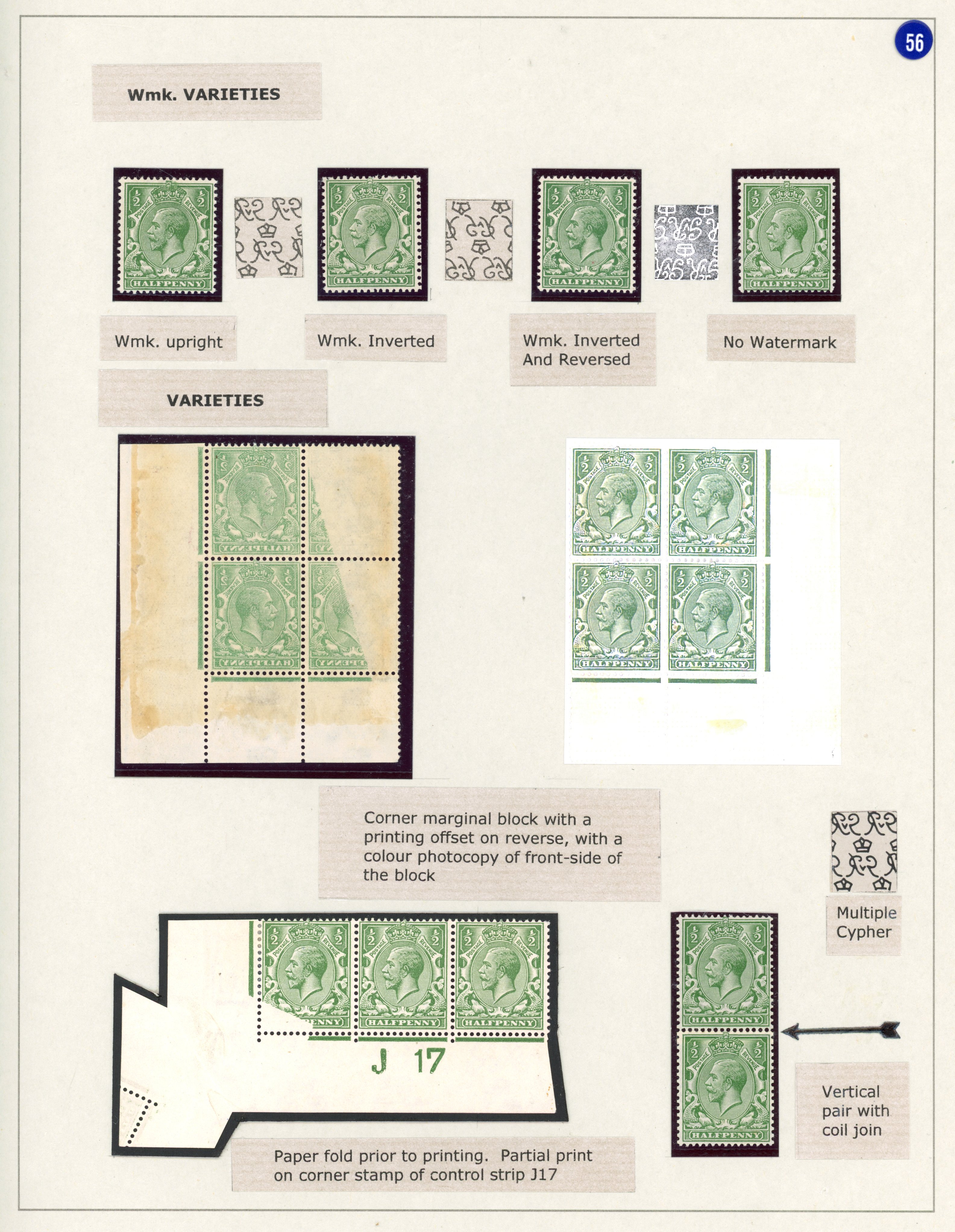 GB 1912-22 Simple Cypher ½d selection