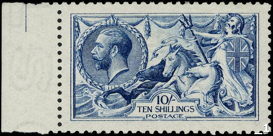 GB: 1915 10s deep blue, De la Rue printing left hand marginal example fine o.g. SG 411/Spec. N70 (2)