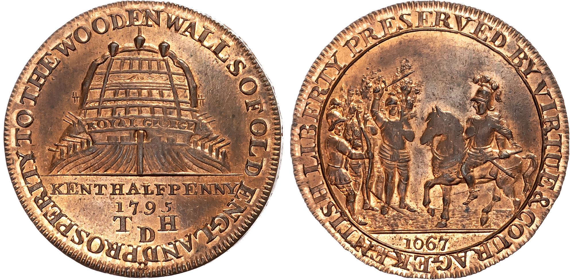 Kent, Deptford , Thomas Haycraft (ironmonger) Halfpenny 1795, Men of Kent approaching William the Conqueror, rev . Ster …