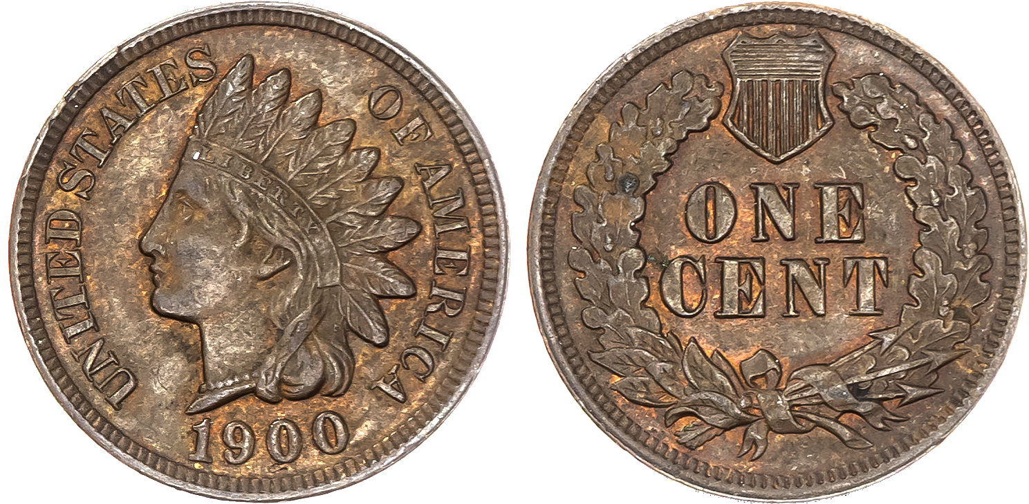 USA , Indian Head bronze Cent, 1900, Philadelphia, 3.09g (KM 90a) . About Uncirculated, traces of lustre.…