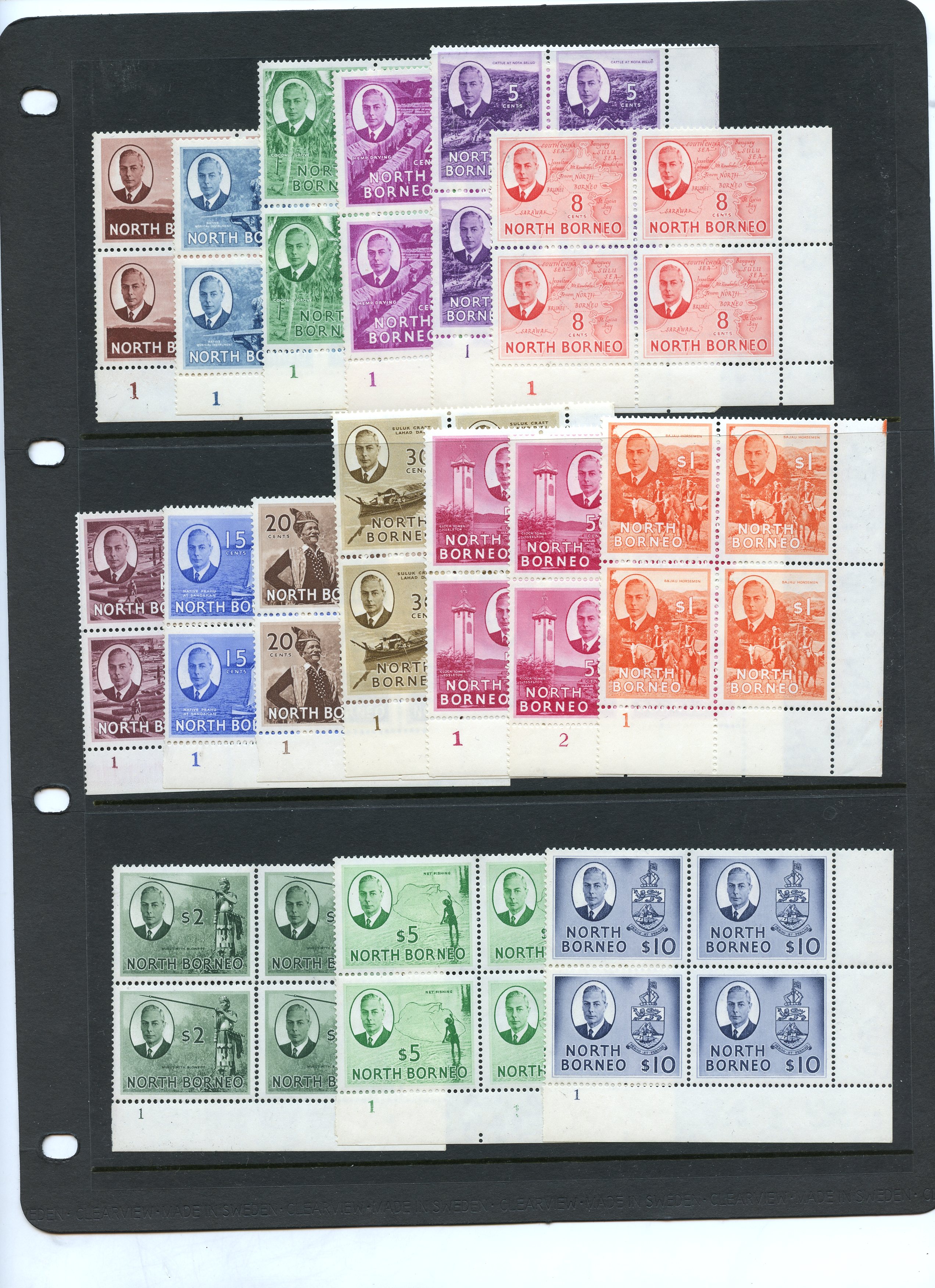 North Borneo SG 356-370 Plate blocks...