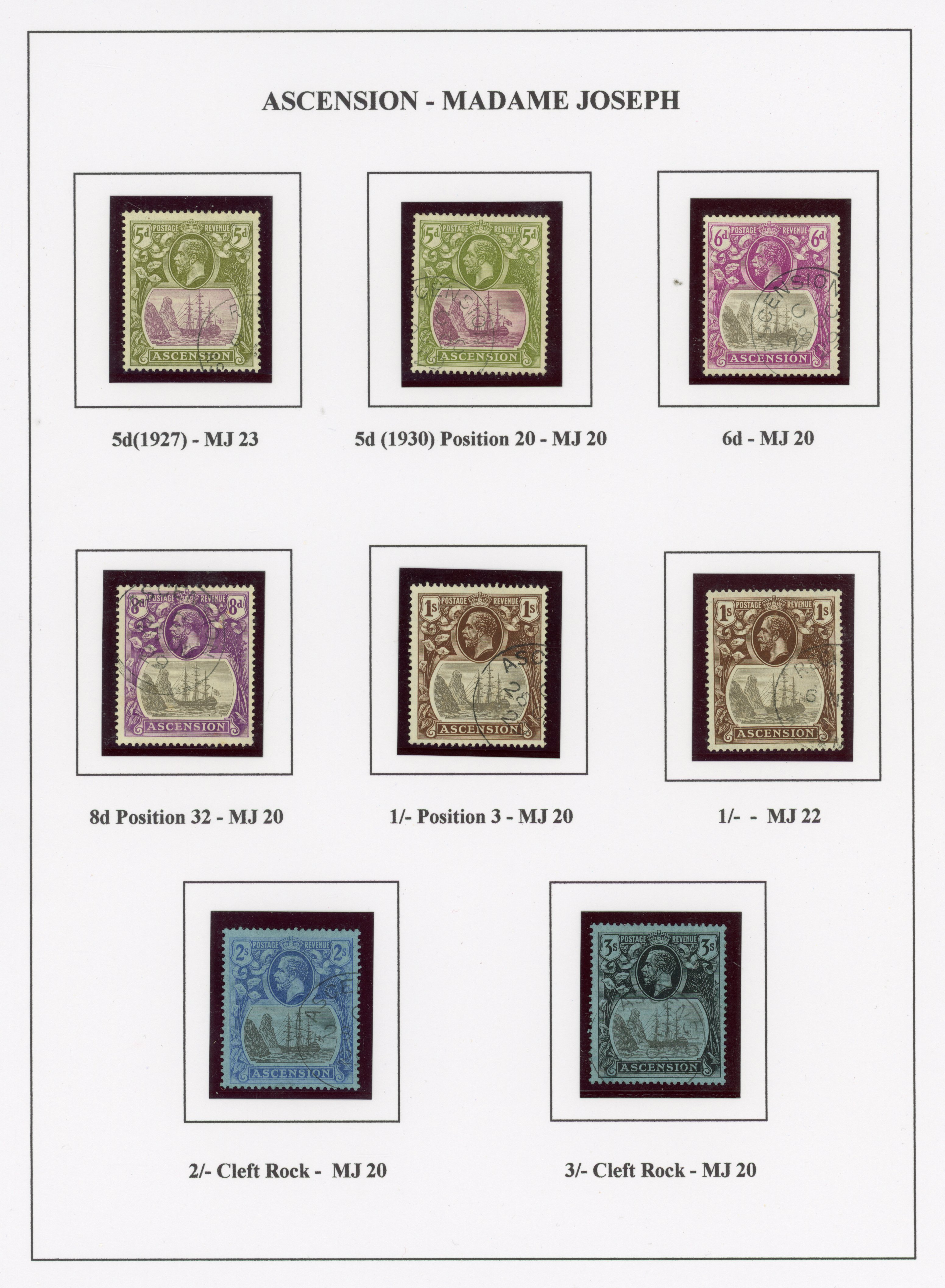 Ascension SG 10-20c Madame Joseph forged postmarks