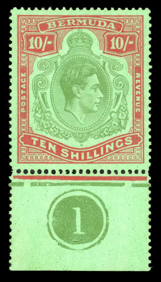 Bermuda SG 119bd 1941 10s line perf broken upper right scroll mint