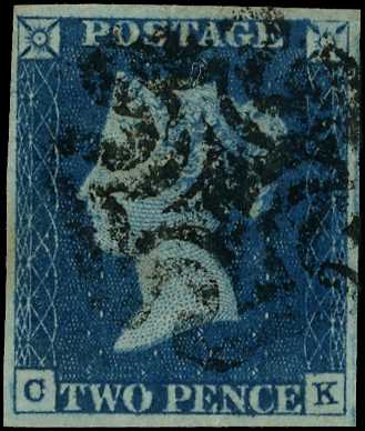 1840 2d blue, Plate 1 (CK) showing line...