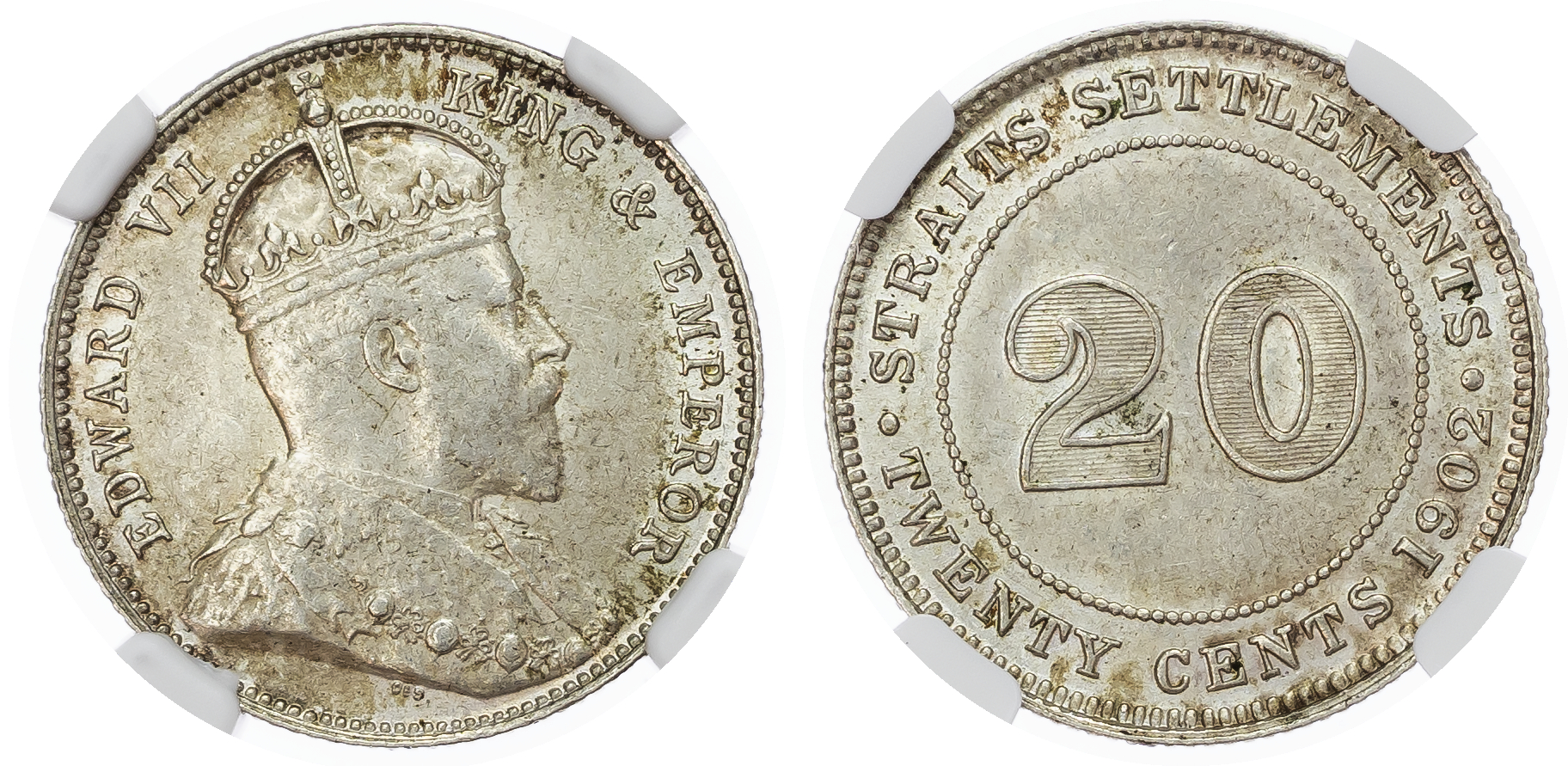 Straits Settlements, British Colonial. Edward VII AG 20 Cents. 1902. 