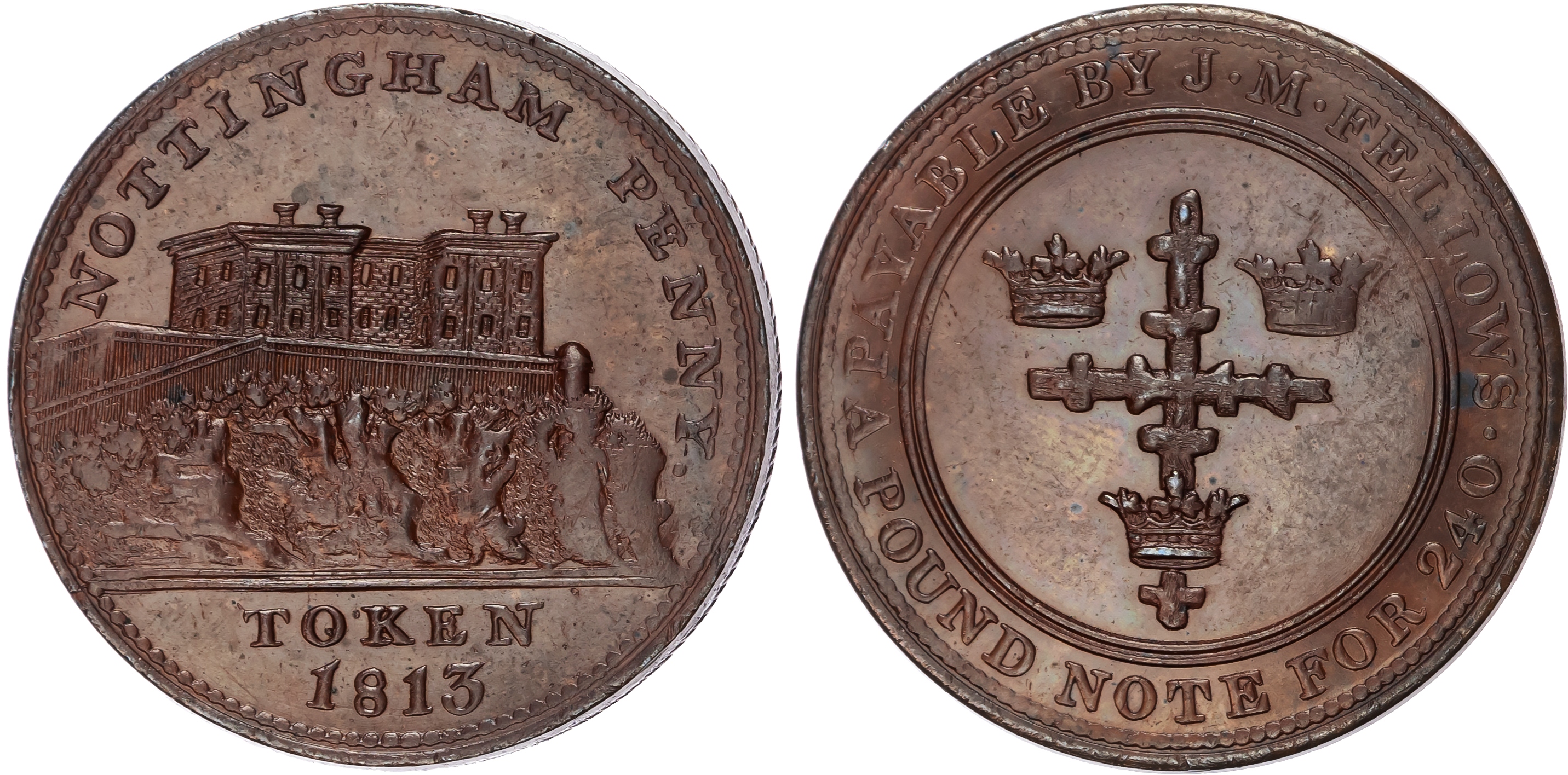NOTTINGHAM, Notts. J M Fellows & Co. (bankers, eventually part of Lloyds), Bronzed PROOF Penny 1813, Arms of N…